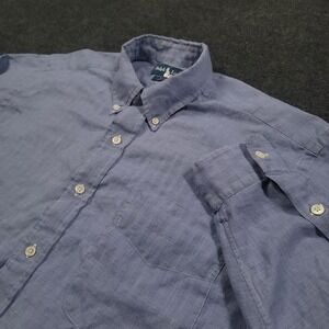 Ralph Lauren Men Blake Button Down Glen‎ Plaid Shirt Medium Blue Cotton